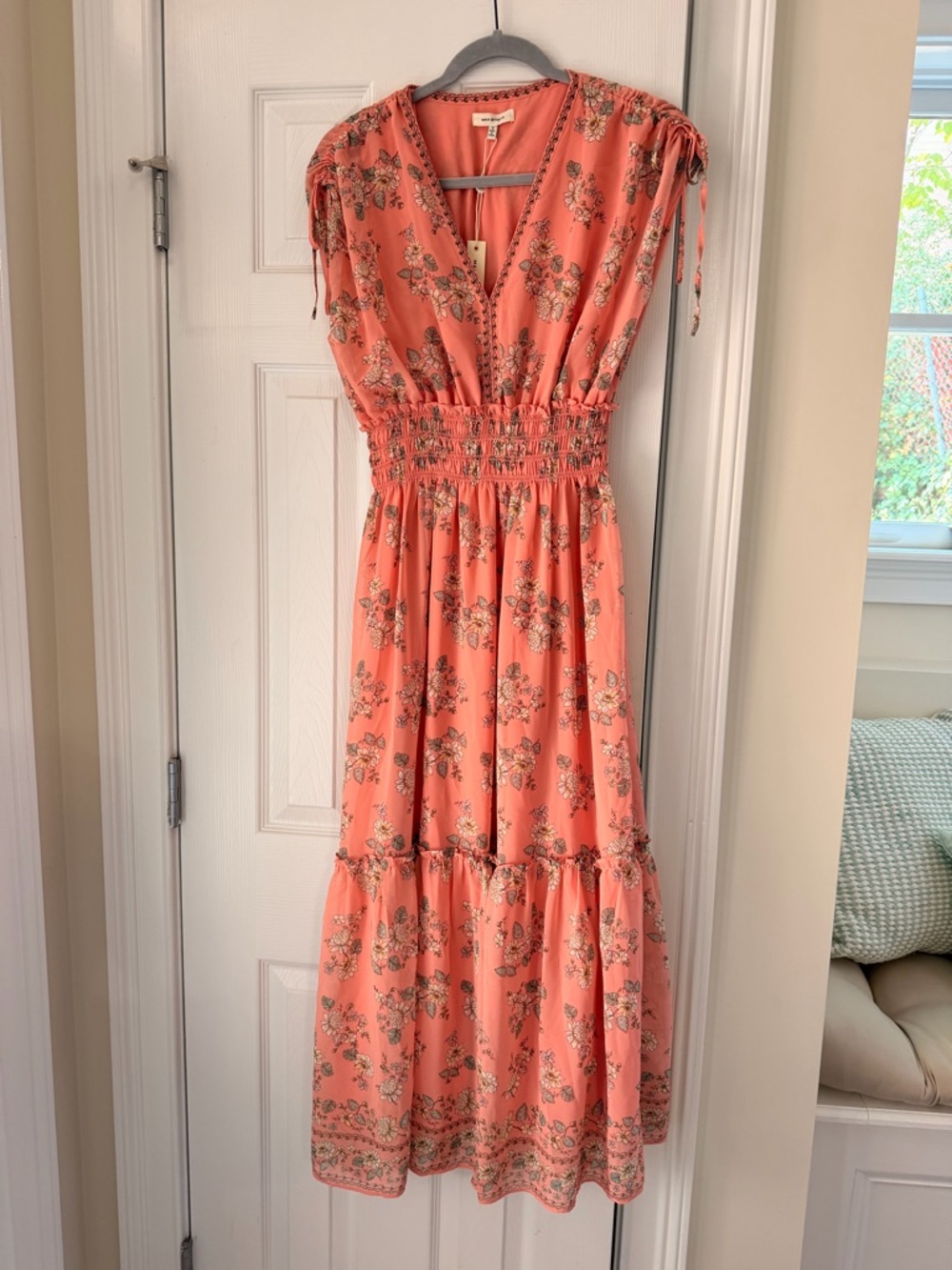 Max Studio Coral Floral V-Neck Tiered Maxi Dress